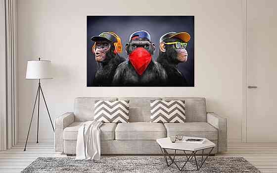 Картина полотно  у вітальню / спальню    Три мавпи    MLP_406 ( 60х30см ) 90х180см Київ