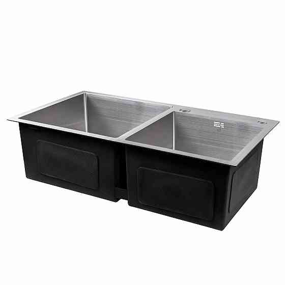 Мийка для кухні з двома чашами інтегрована Lidz Handmade H7843 (LDH7843BRU35387) Brushed Steel 3,0/1,0 мм Київ