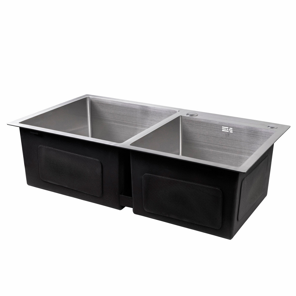 Мийка для кухні з двома чашами інтегрована Lidz Handmade H7843 (LDH7843BRU35387) Brushed Steel 3,0/1,0 мм Київ - фото 4