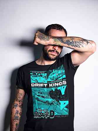 Футболка для хлопчика з аніме принтом Дріфт Кінгс Раке Кар оверсайз (зріст від 165 до 180) Чорний AnimeJ0375m Дніпро