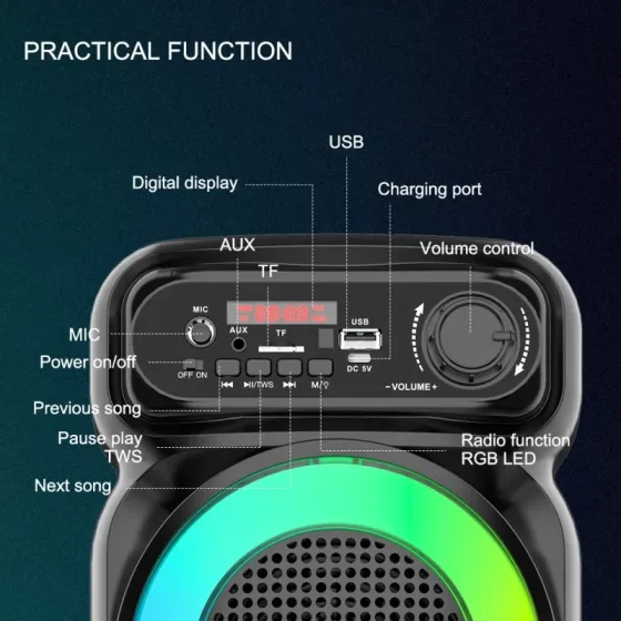 Портативна музична колонка Bluetooth ZQS-4270M, потужний звук, підтримка USB/TF, FM, AUX, LED підсвітка Одеса