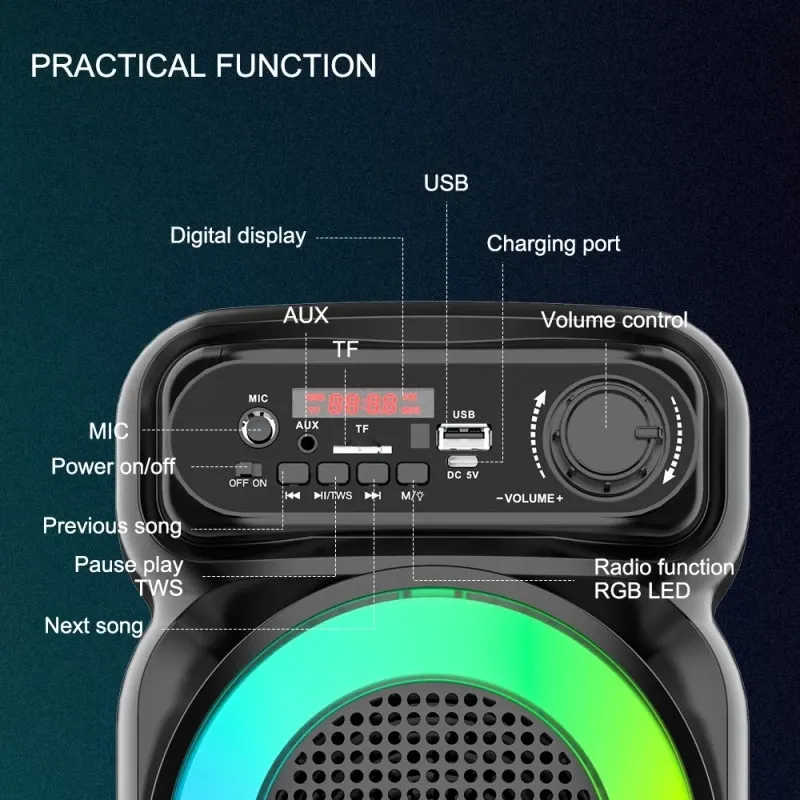 Портативна музична колонка Bluetooth ZQS-4270M, потужний звук, підтримка USB/TF, FM, AUX, LED підсвітка Одеса - фото 3