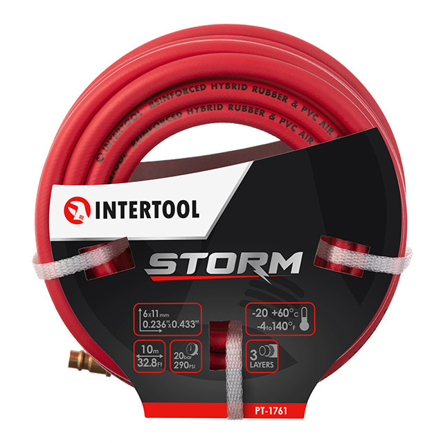 Шланг гібридний, професійний, 20 атм, 6×11 мм, 10 м, з латунними швидкороз'ємними з'єднаннями, STORM INTERTOOL PT-1761 Киев - изображение 1