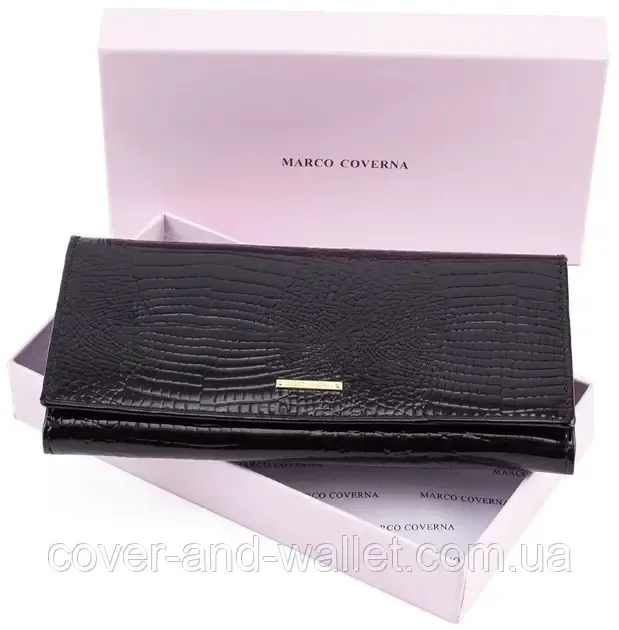 Красивый черный лаковый женский кошелёк из натуральной кожи Helen Verde Киев - изображение 10