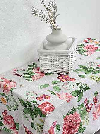 Ecotton Скатертина Ecotton 150х240 см бавовняна з рогожки рожева 29033/2 Літній букет Коломия