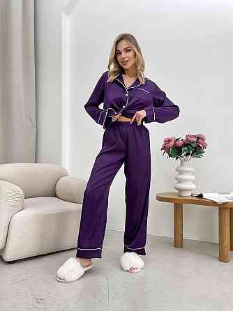 Женская стильная пижама двойка: рубашка и брюки из шелка Армани. Баклажан, 42/44 Одесса