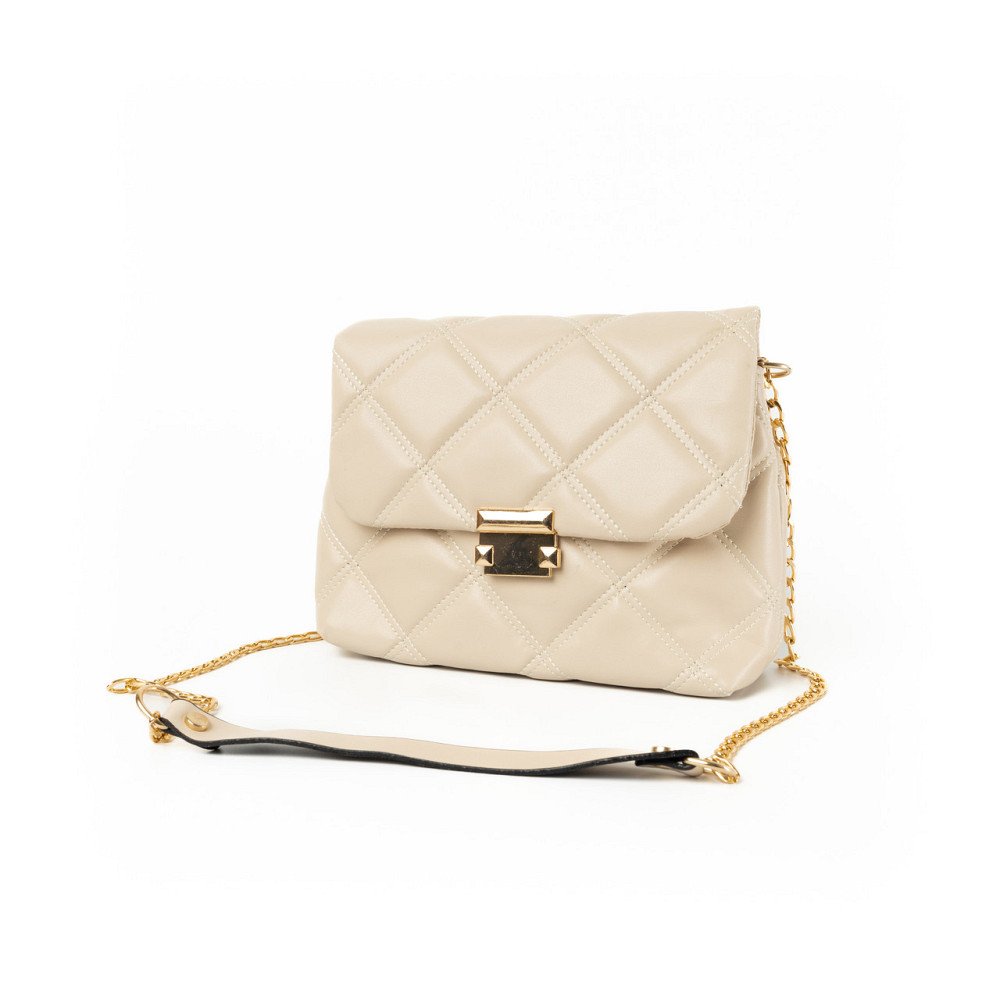 Сумка женская элегантная из качественного стеганого кожзама и длинной ручкой-цепочкой, Молочный Каменец-Подольский - изображение 1