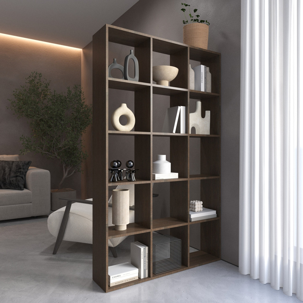 Стелаж VAYS M-2 Венге Темний, книжкова полиця на 15 комірок, ЛДСП, 108×29×178 см - для дому, офісу, дитячої або вітальні Львів - фото 1