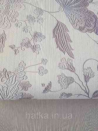 Шпалери вінілові на паперовій основі Sirpi Italian Silk 7 квіти листя гілки бузкові з сріблястим структурні Київ