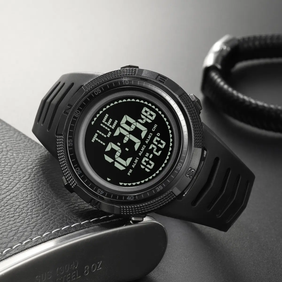 Часы мужские спортивные с компасом Skmei 2147 Compass (Черные с черным циферблатом) Винница