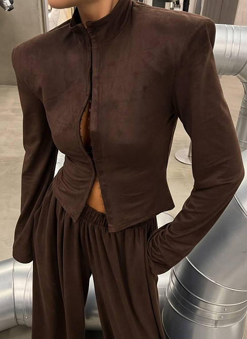 Жіночий стильний повсякденний костюм із замшільника дайвінга Шоколад, 44/46 Одеса - фото 2