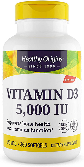 Витамин D3 (Vitamin D3), Healthy Origins, 5000 МЕ 360 капсул Киев - изображение 1
