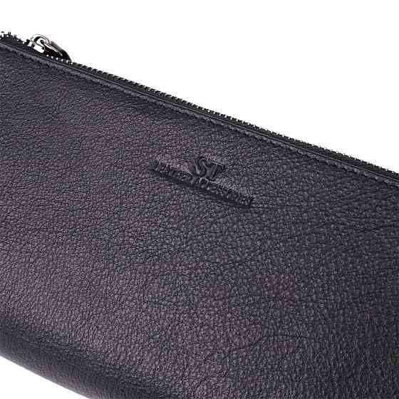 Практичный кожаный кошелек на три отделения Черный (ST Leather) Киев