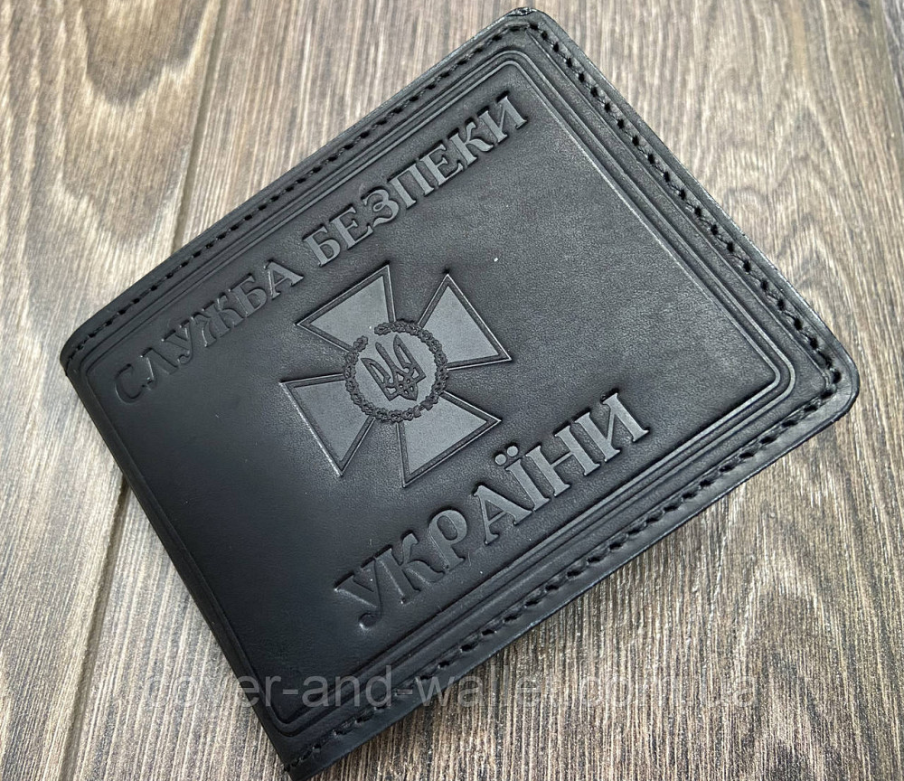 Обкладинка СБУ з кишенею з вінтажної шкіри чорного кольору P_Leather Київ - фото 1