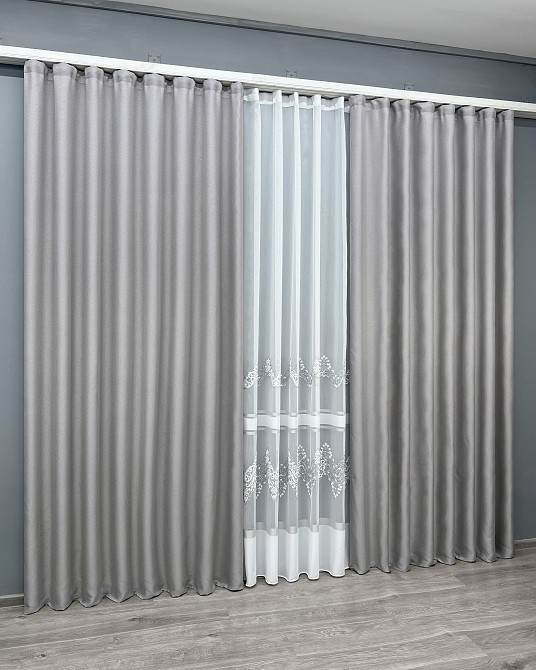 Комплект штор VR-Textil Льон Мішковина 200х270 2шт і Тюль 500х270 867ш-1708т Світло-сірий з білим 71-181/6 Київ - фото 11