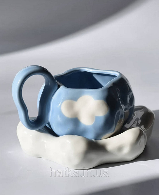 Чашка з блюдцем хмаринкою кераміка Olens "Біла хмаринка" 380 мл 8030-443 Київ - фото 1