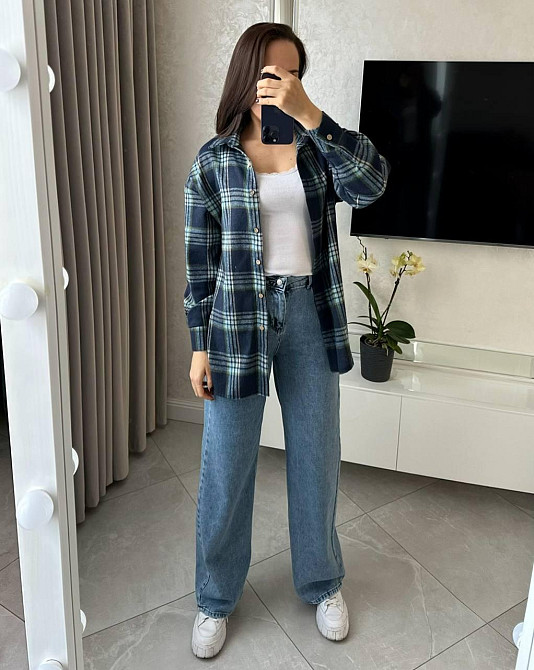 Женская повседневная рубашка в клетку на пуговицах Синий, 42/46 Одесса - изображение 2