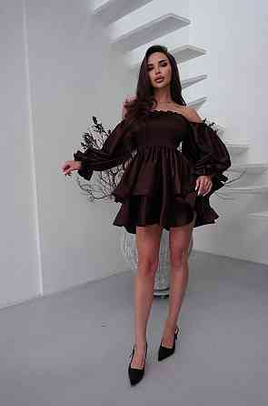 Женское привлекательное стильное праздничное платье королевский атлас шоколад Одесса