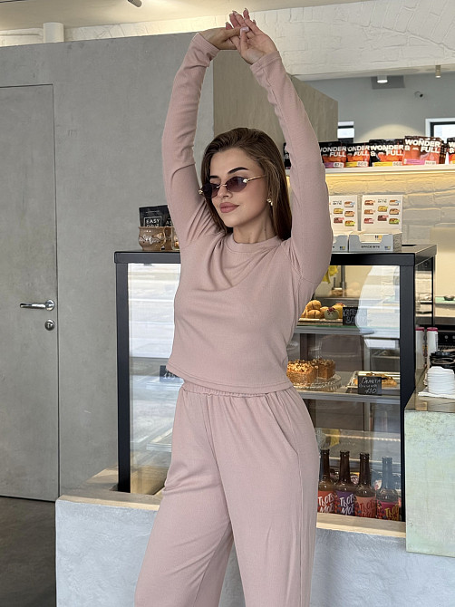 Жіночий костюм штани з широкими штанами Бежевий XS/S Харків - фото 2