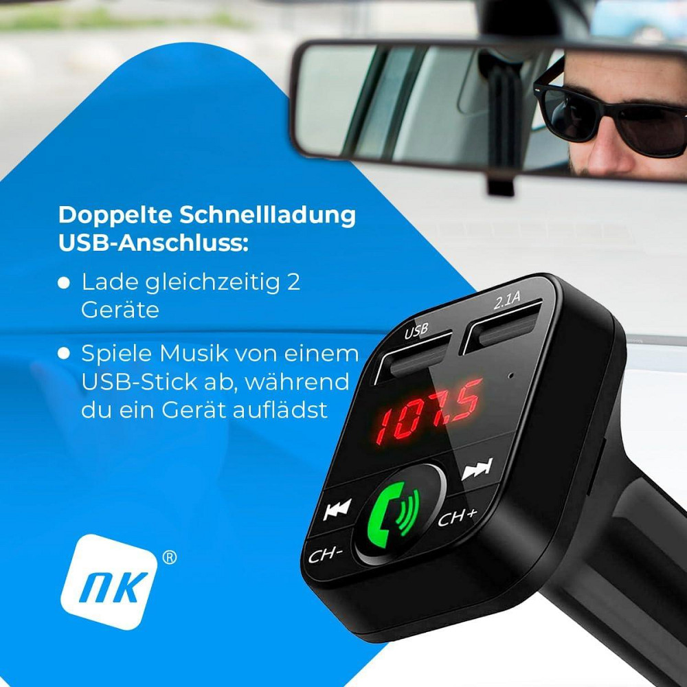 FM-трансмітер для авто NK FM2102 Bluetooth V5.0 Hands-Free мікрофон два USB QC 2.1A 12/24V Київ - фото 2