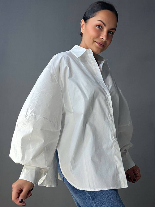 Рубашка женская Lan Lan 7503 оверсайз широкая длинная с пышным рукавом, белый, one size Киев - изображение 2