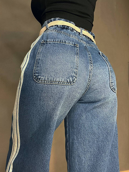 Джинсы женские Vonnavi 413-240 палаццо с лампасами пояс резинка шнурок синие, синий, 26, 26, 68 см,  Одесса - изображение 3