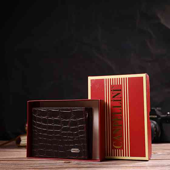 Модний горизонтальний чоловічий гаманець середнього розміру з натуральної шкіри з тисненням під крокодила CANPELLINI 21865 Київ