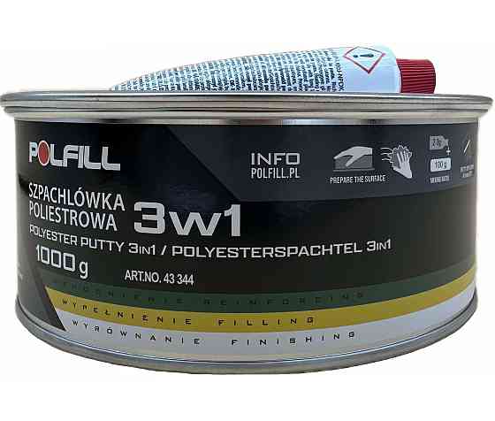 Шпаклівка 3в1 (уні+скловол+фініш) + затв. 1кг яскраво зелений Polfill Киев