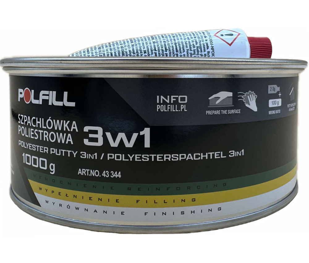Шпаклівка 3в1 (уні+скловол+фініш) + затв. 1кг яскраво зелений Polfill Киев - изображение 1