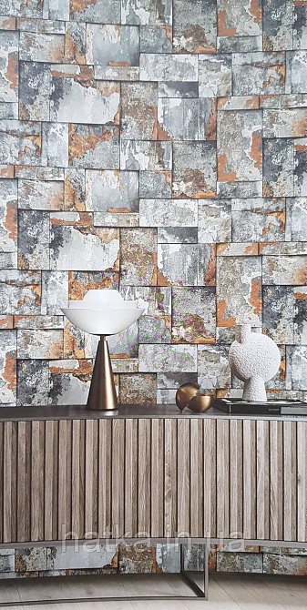 Шпалери вінілові на флізеліні AdaWall Roka 1.06х10 під плитку структурні теракотові сірі білі 23106-4 Київ - фото 1