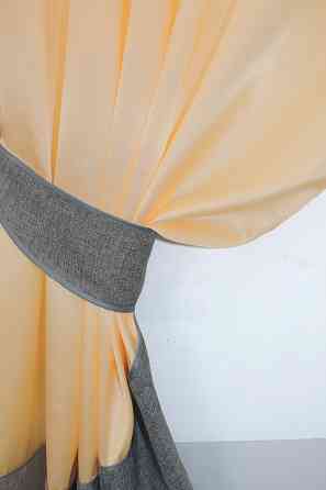 Кухонные шторы VR-Textil № 073к с ламбрекеном и подхватами персиковый с серым 265х170 см (52-0193) Киев