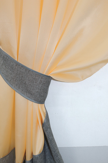 Кухонные шторы VR-Textil № 073к с ламбрекеном и подхватами персиковый с серым 265х170 см (52-0193) Киев - изображение 3