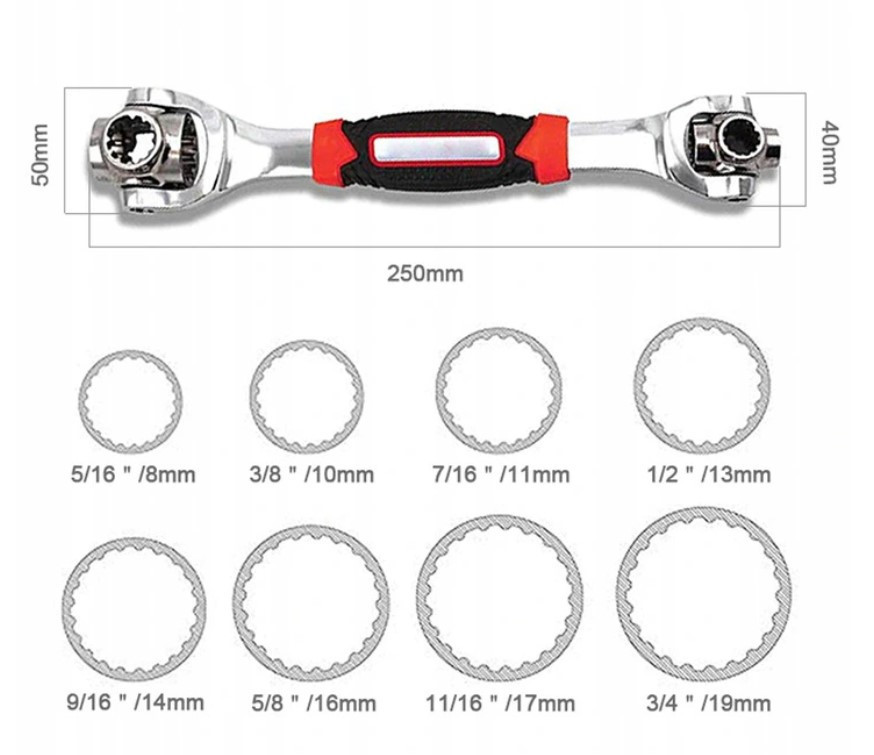 Ключ гайковий універсальний (8,10,11,13,14,16,17,19мм; 5/16,3/8,7/16,1/2,9/16,5/8,1 1/16, 3/4": зірв Чернігів - фото 5