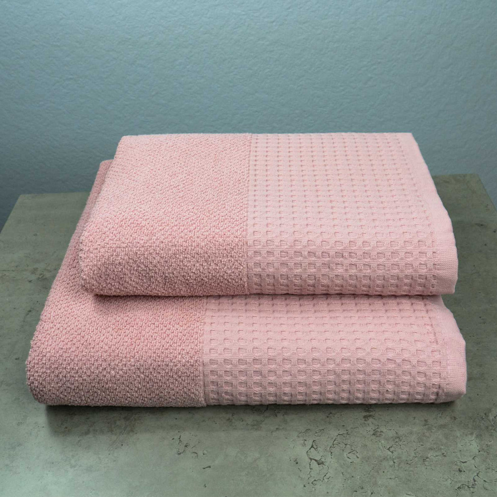 Комплект махрових рушників Вафельний Бордюр 2шт GM Textile 50х90см, 70х140см 500г/м2 (Рожевий) Суми - фото 1