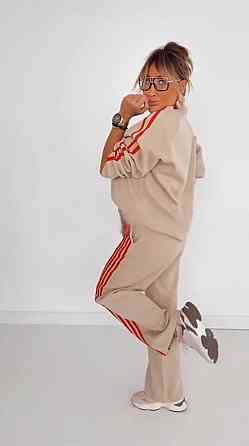 Женский теплый костюм двойка батал с лампасами пума плюш Бежевый, 56/58 Одесса