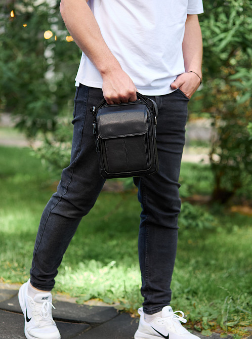 Чоловіча чорна сумка через плече, чоловіча сумка для планшета, чорна чоловіча барсетка через плече Tiding Bag Київ - фото 9