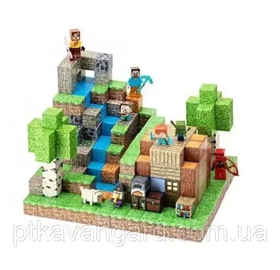 Магнитный конструктор Minecraft домик Стива возле водопада 355 магнитных блоков 8 фигурок Dream World LZCK 019 Хмельницкий - изображение 1