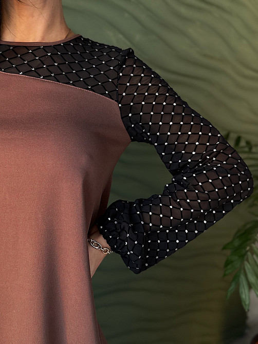 Вечірня сукня з прозорими рукавами Sofira 54-56, Шоколадний Київ - фото 6