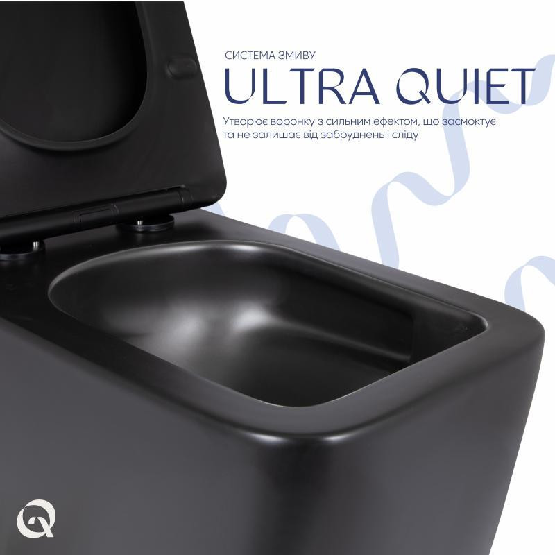Унітаз підвісний Qtap Gemini Ultra Quiet 485×340×350 мм, Matt Black, із сидінням Slim Duroplast/Soft-close/Quick Release Київ - фото 5