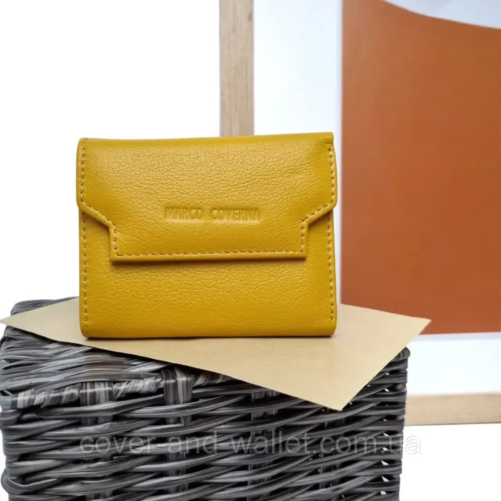 Компактний шкіряний жіночий гаманець жовтого кольору на магнітах Marco Coverna Київ - фото 8