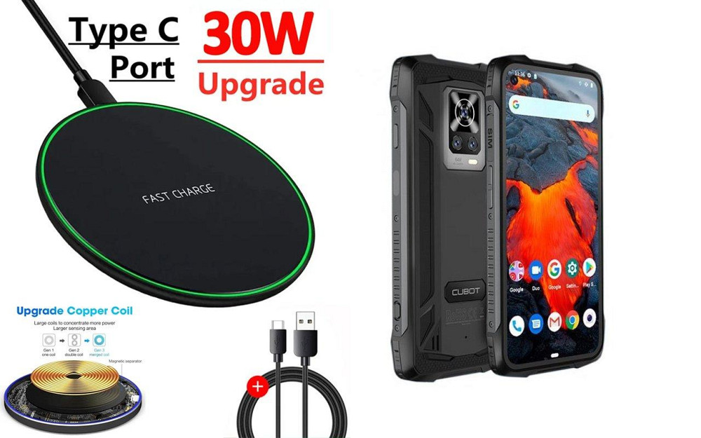 Бездротовий зарядний пристрій Copper до 30W для Doogee S68 Pro, USB-C, LED Київ - фото 1