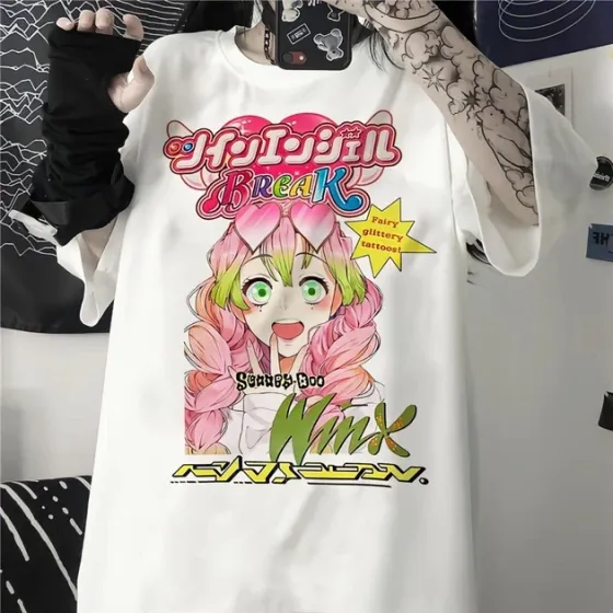 Футболки з аниме принтом Клинок рассекающий Демонов Размер оверсайз (S/M/L) Белый AnimeT1168 Днепр