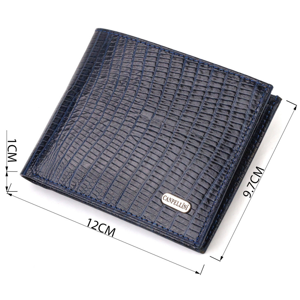 Фактурный стильный кошелек для мужчин без застежки горизонтального формата из натуральной кожи с тиснением Синий (CANPELLINI) Киев - изображение 7