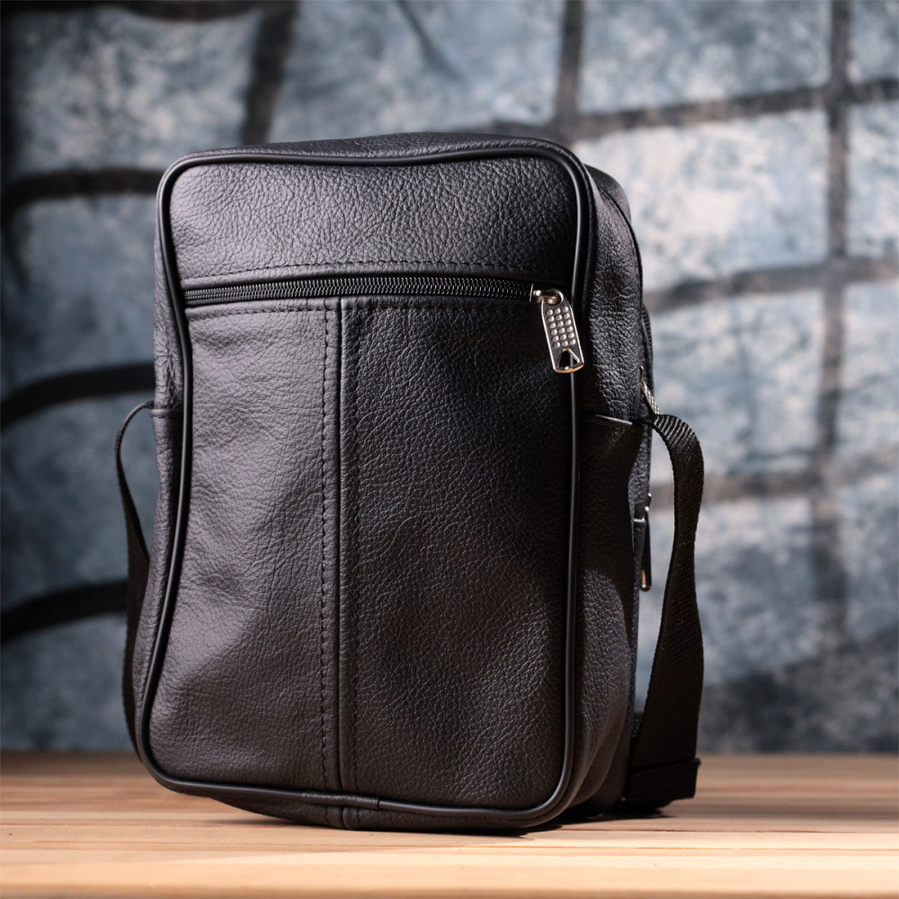 Вместительная мужская вертикальная сумка из натуральной кожи Vintage sale_15111 Черный Киев - изображение 10