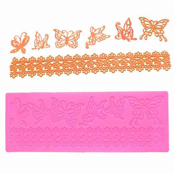 Молд силиконовый Бабочки и кружево 190 на 70 мм розовый Киев