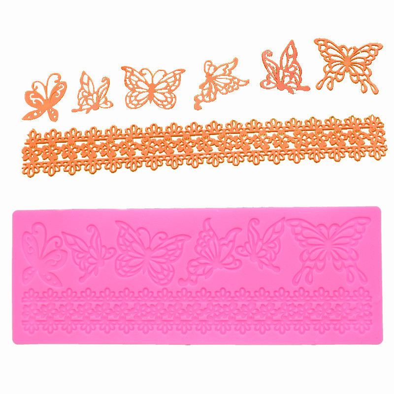 Молд силиконовый Бабочки и кружево 190 на 70 мм розовый Киев - изображение 6