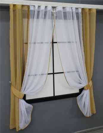 Кухонные шторки VR-Textil № 083к с подвязками Коричневый с белым 280х170 см (52-0914) Киев