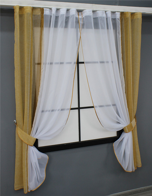 Кухонні шторки VR-Textil № 083к з підв'язками Коричневий з білим 280х170 см (52-0914) Київ - фото 2