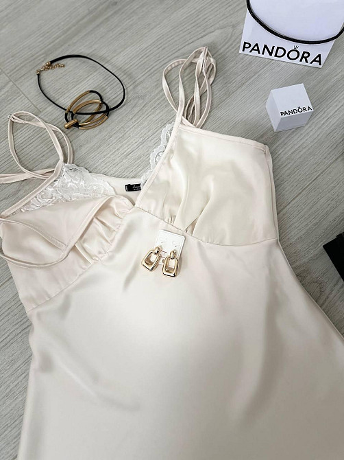 Жіноча стильна романтична сукня-комбінація дабл армані+мереживо Кремовий, 42/44 Одеса - фото 2