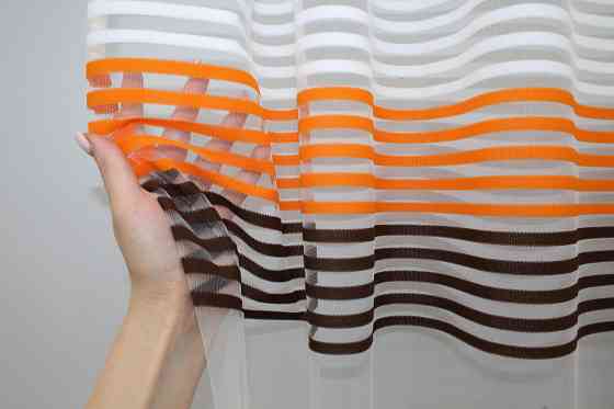 Тюль фатин полоси, колекція "Терція" колір молочний з помаранчевим та венге 1307т Київ